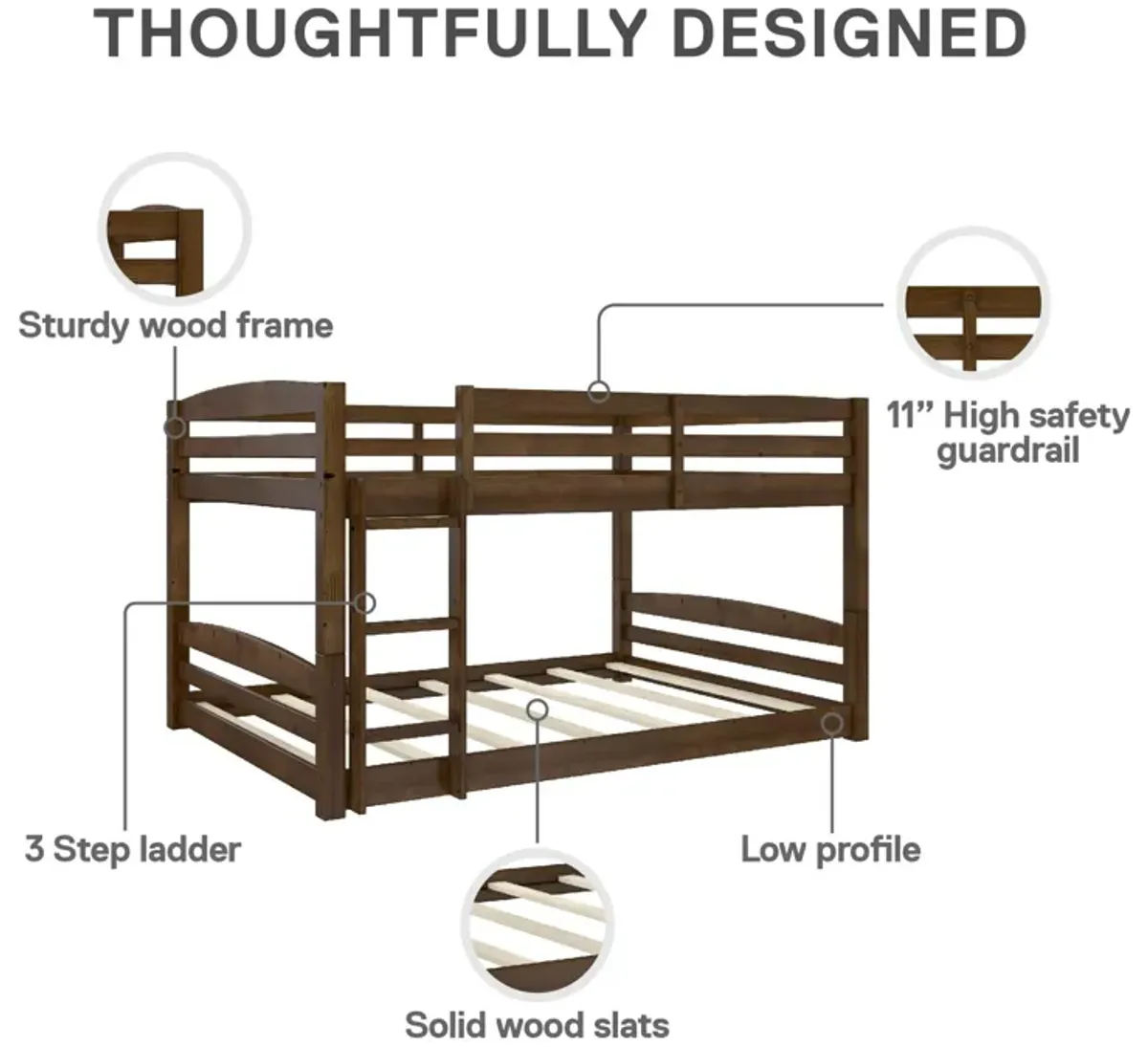 Atwater Living Aaida Full-Over-Full Convertible Bunk Bed with Safety Railings