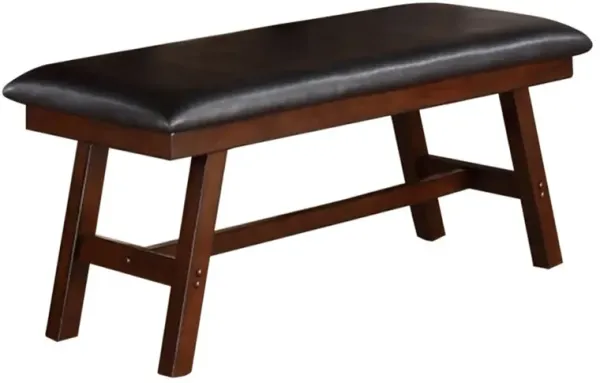 Rubber Wood Bench With Faux Leather Upholstery Large Brown-Benzara