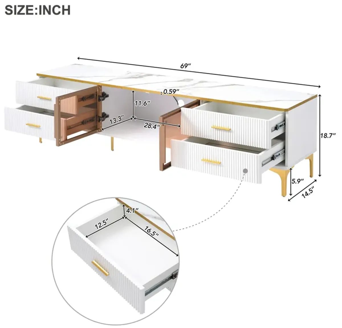 Merax Modern LED TV Stand with Marble-veined Table Top