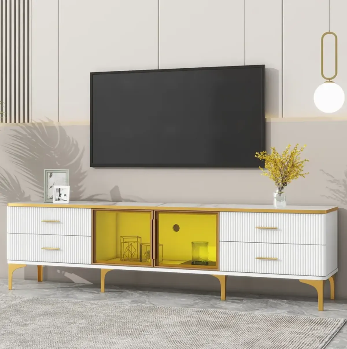 Merax Modern LED TV Stand with Marble-veined Table Top