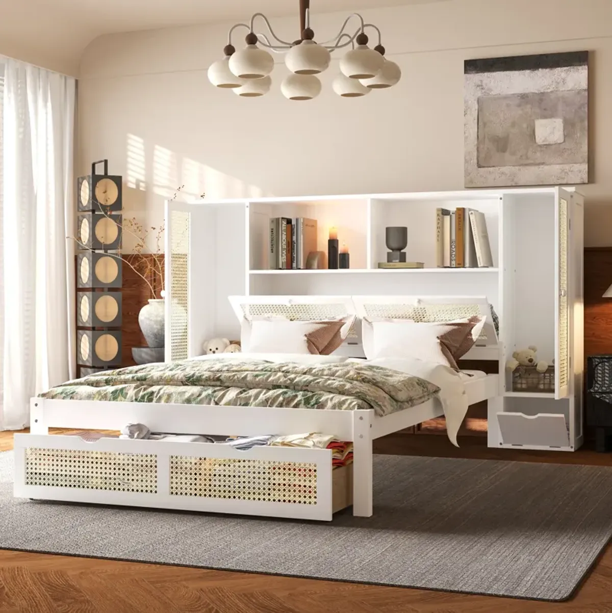 Merax Wooden Platform Bed with Storage Headboard