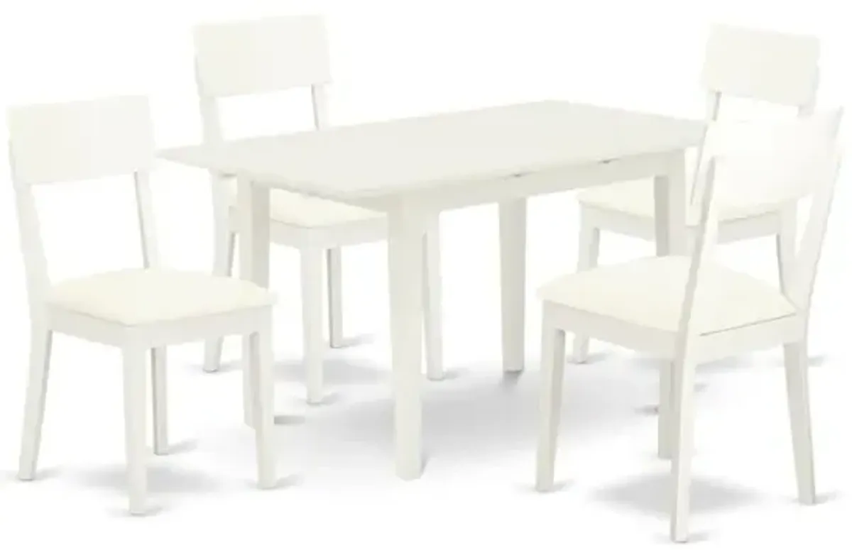 East West Furniture NOAD5-LWH-LC 5-Piece Rectangular Dinette Set 4 Wooden Dining Chairs with Ladder Back and a Faux Leather Seat and Butterfly Leaf Mid Century Dining Table with Rectangular Top and 4