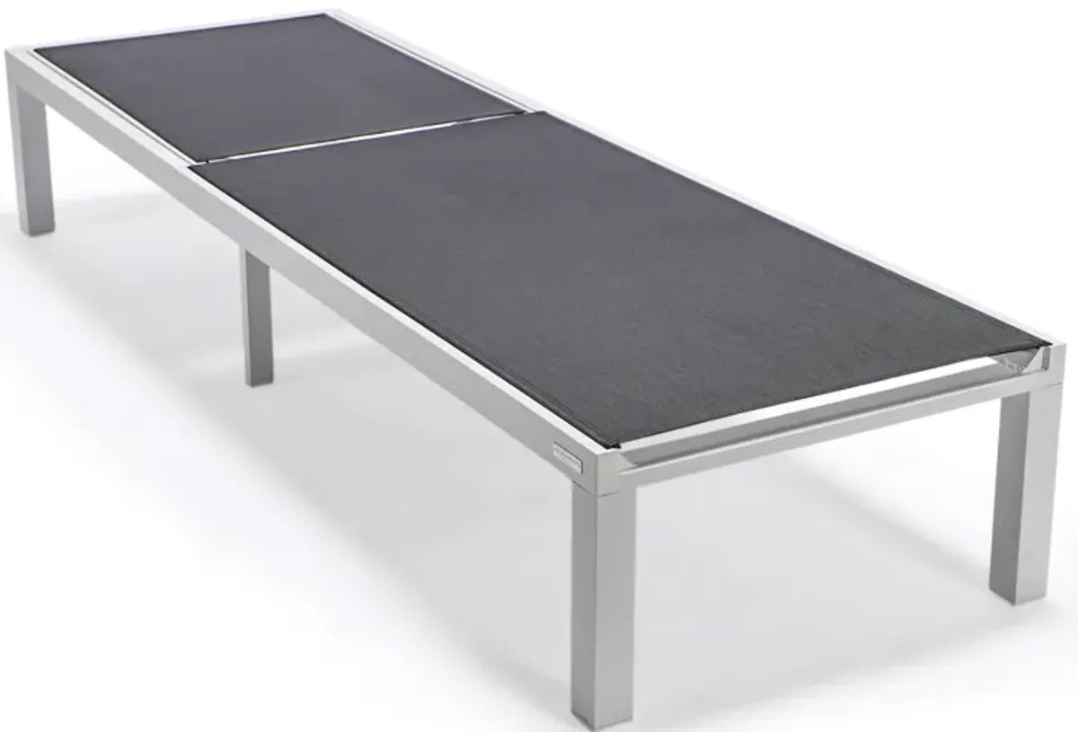 LeisureMod Marlin Patio Chaise Lounge Chair With White Aluminum Frame, Set of 2 in Navy Blue