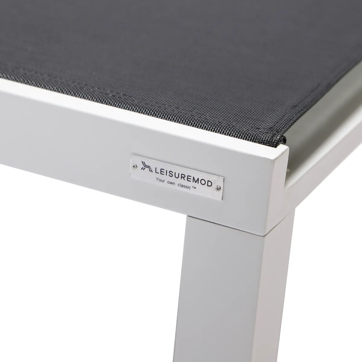 LeisureMod Marlin Patio Chaise Lounge Chair With White Aluminum Frame, Set of 2 in Navy Blue