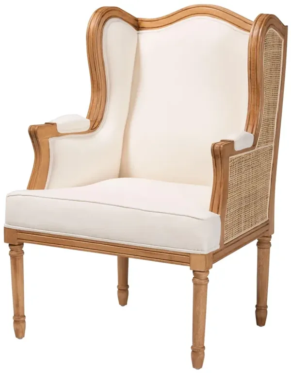 Baxton Studio Rachana Traditional French Beige Fabric and Honey Oak Finished Wood Accent Chair