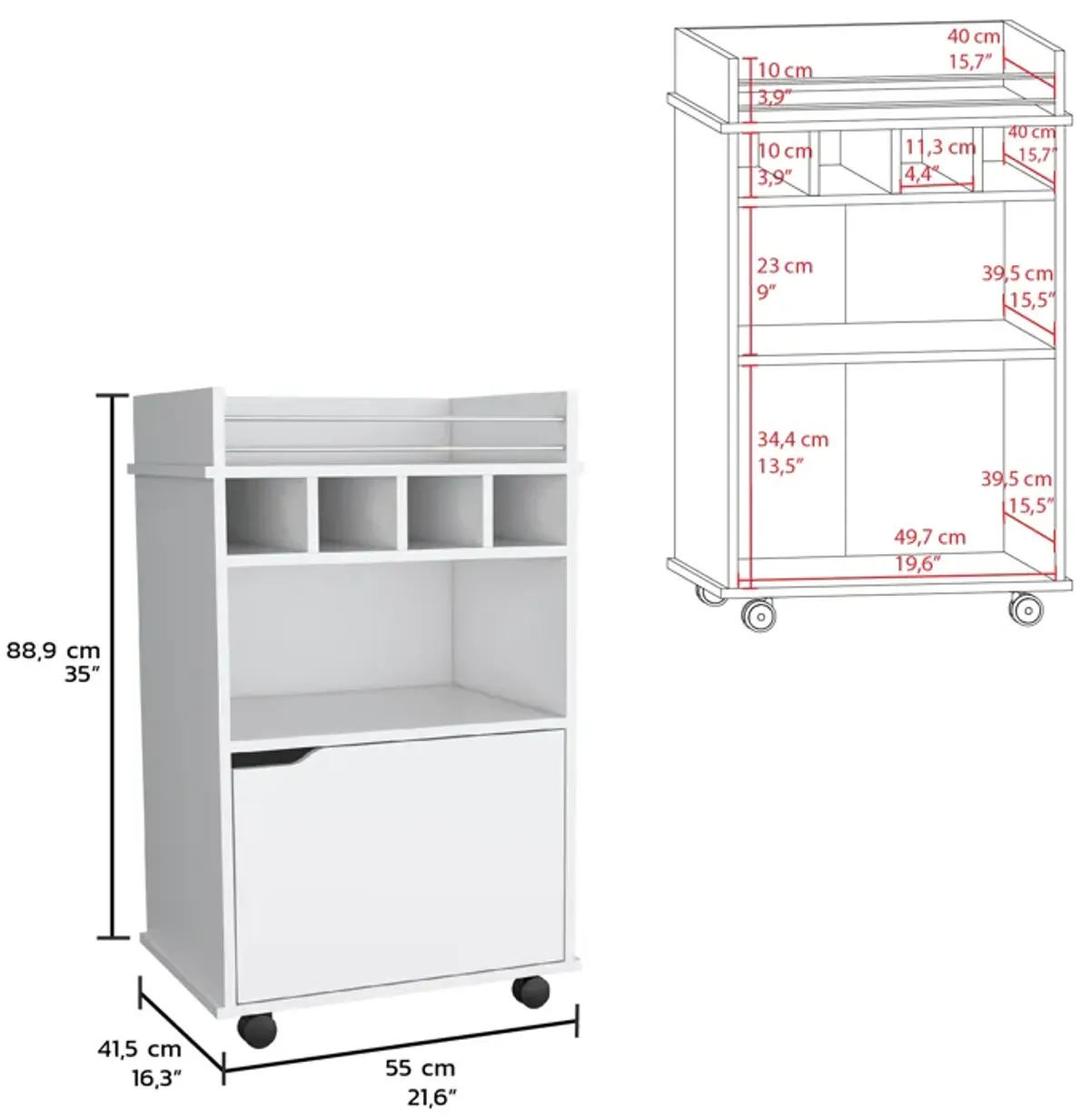 Phoenix Bar Cart with 2 Open Shelves  4 Wine Cubbies and Cabinet