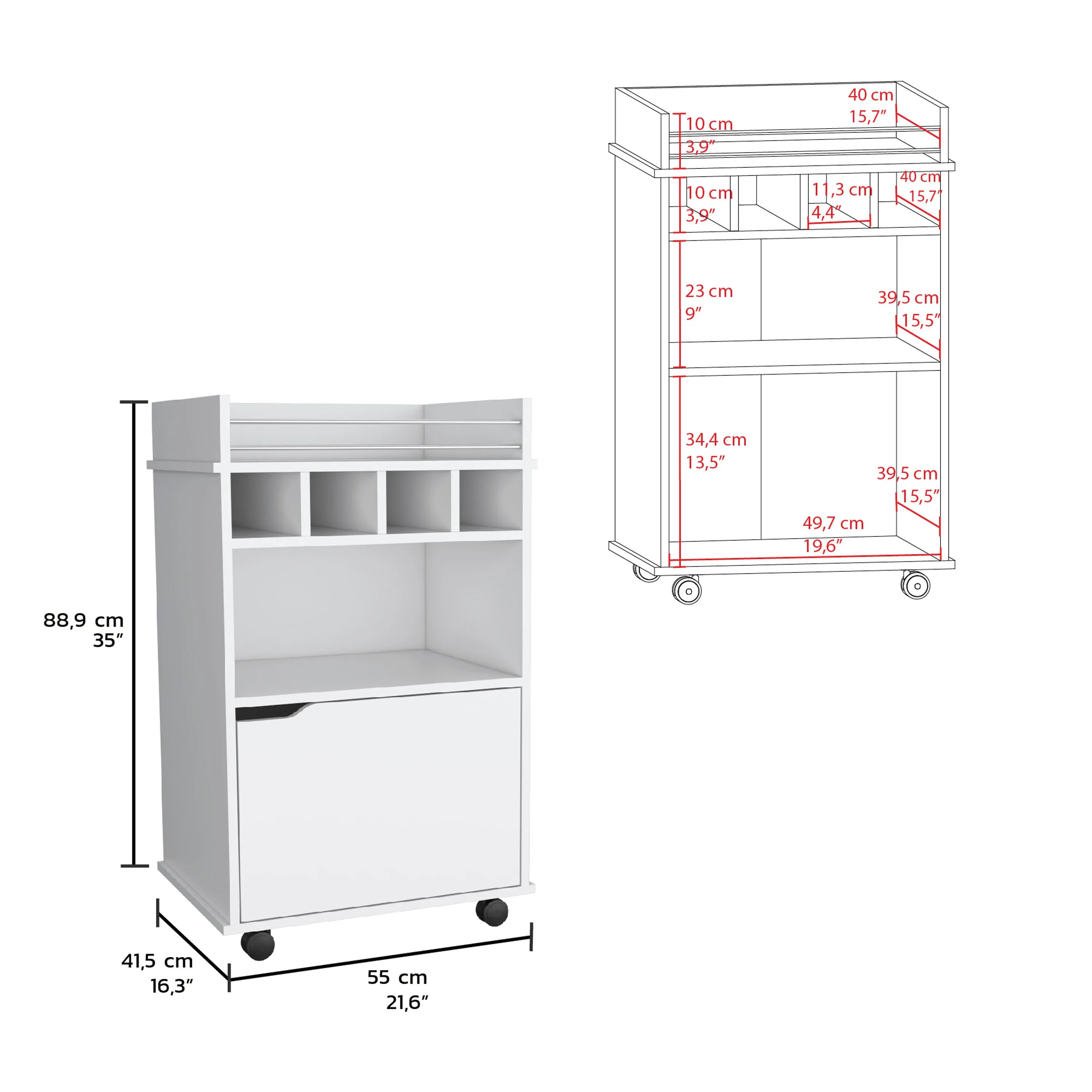 Phoenix Bar Cart with 2 Open Shelves  4 Wine Cubbies and Cabinet