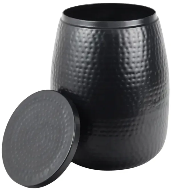 Merida Modern Rustic Hammered Metal Drum Storage Side Table with Lid