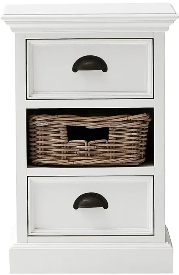 Hivvago Classic White Two Drawer Nightstand Unit with Basket
