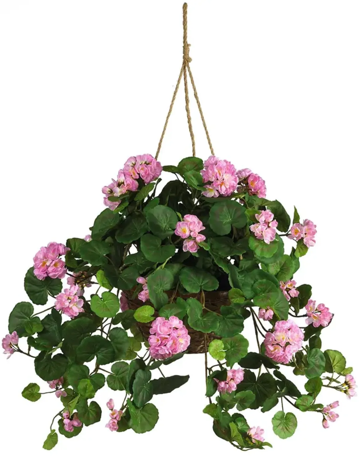 Nearly Natural Geranium Hanging Basket - Pink