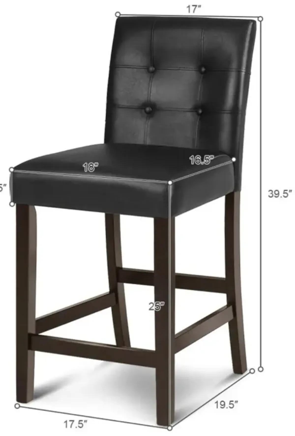 Hivvago Set of 2 PVC Leather Bar Stools with Solid Wood Legs