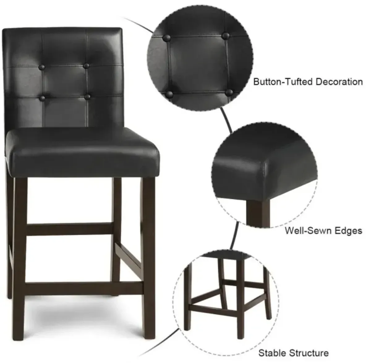 Hivvago Set of 2 PVC Leather Bar Stools with Solid Wood Legs