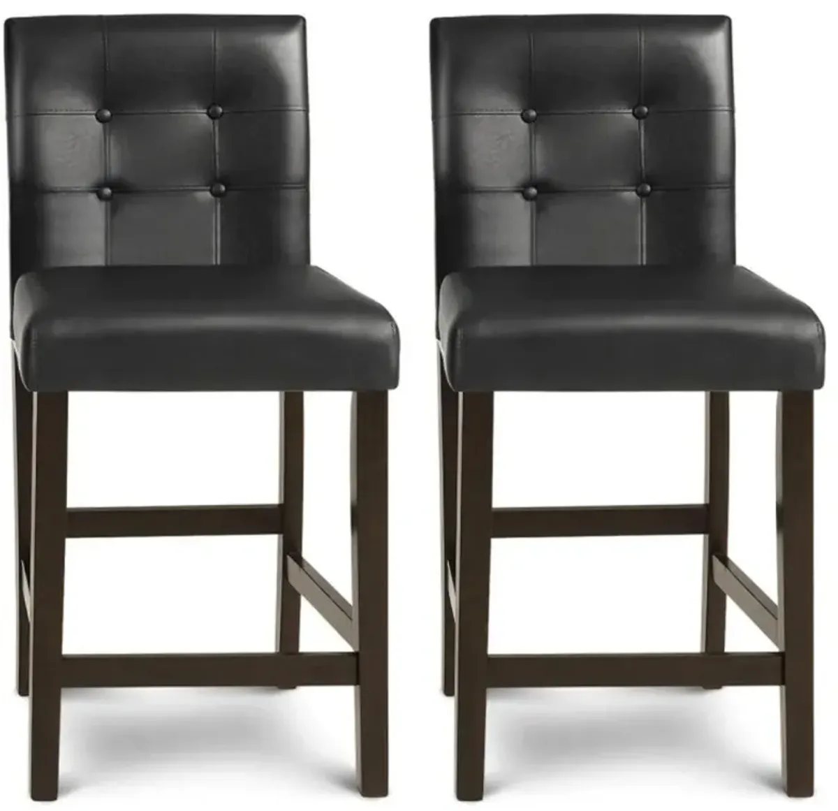 Hivvago Set of 2 PVC Leather Bar Stools with Solid Wood Legs