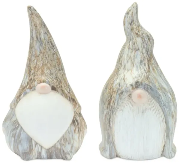 Modern Terra Cotta Gnome Figurine With Marble Finish (Set of 2)