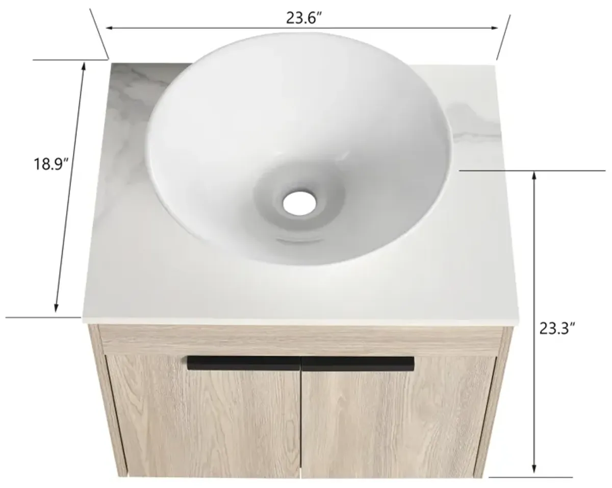 24" Modern Design Float Bathroom Vanity With Ceramic Basin Set