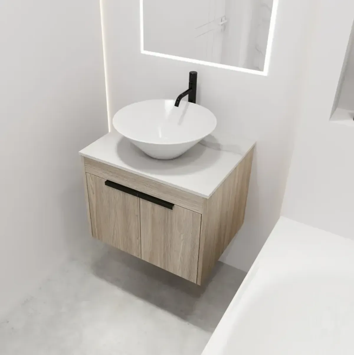 24" Modern Design Float Bathroom Vanity With Ceramic Basin Set