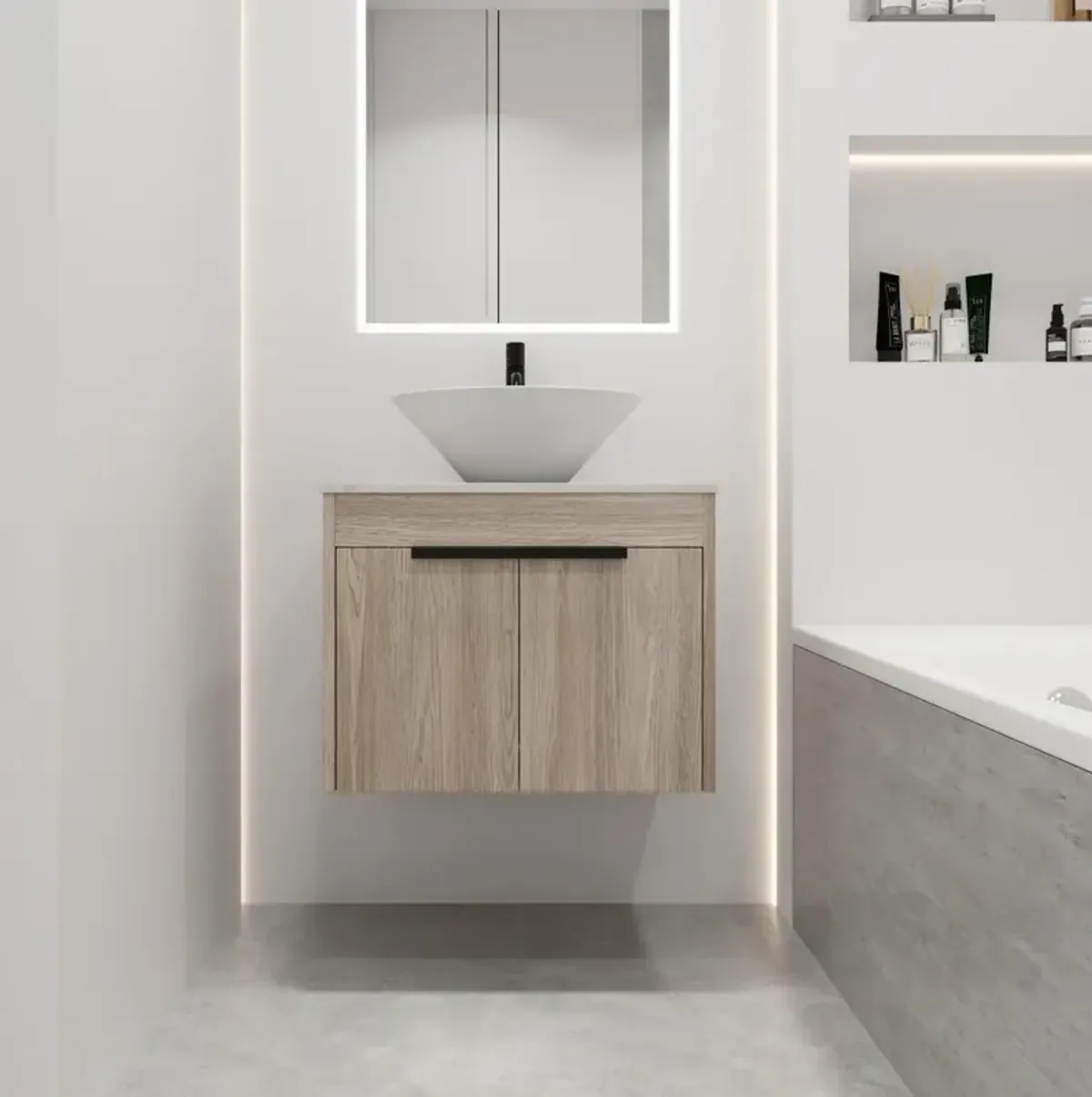 24" Modern Design Float Bathroom Vanity With Ceramic Basin Set