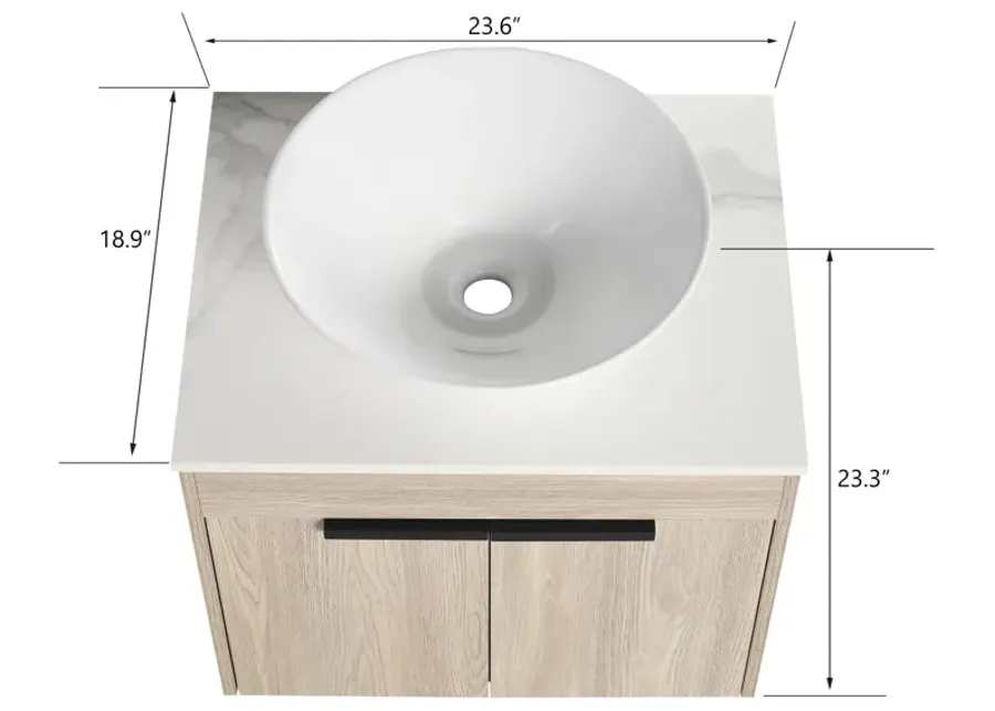 24" Modern Design Float Bathroom Vanity With Ceramic Basin Set