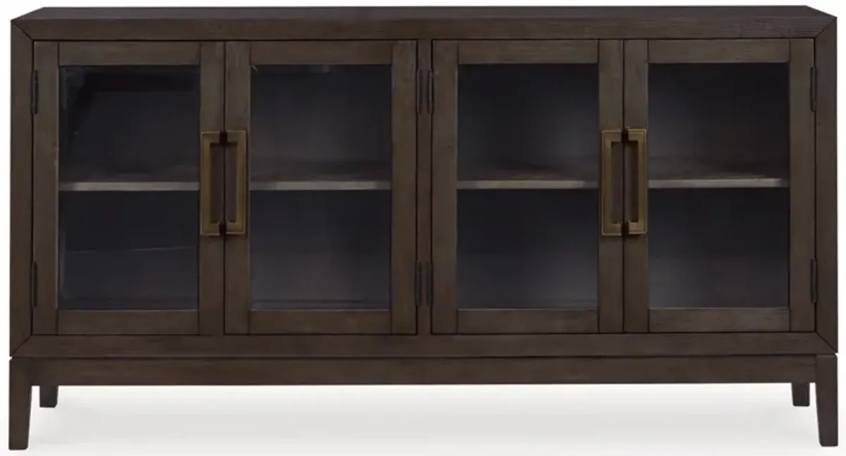 60 Inch Sideboard Display Server, 2 Glass Double Door Cabinets, Dark Brown - Benzara