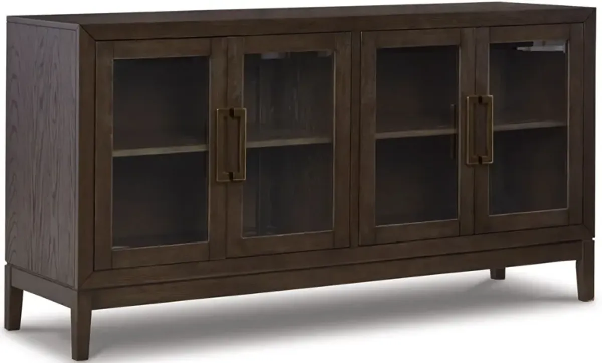 60 Inch Sideboard Display Server, 2 Glass Double Door Cabinets, Dark Brown - Benzara