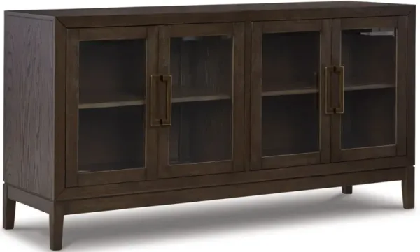 60 Inch Sideboard Display Server, 2 Glass Double Door Cabinets, Dark Brown - Benzara