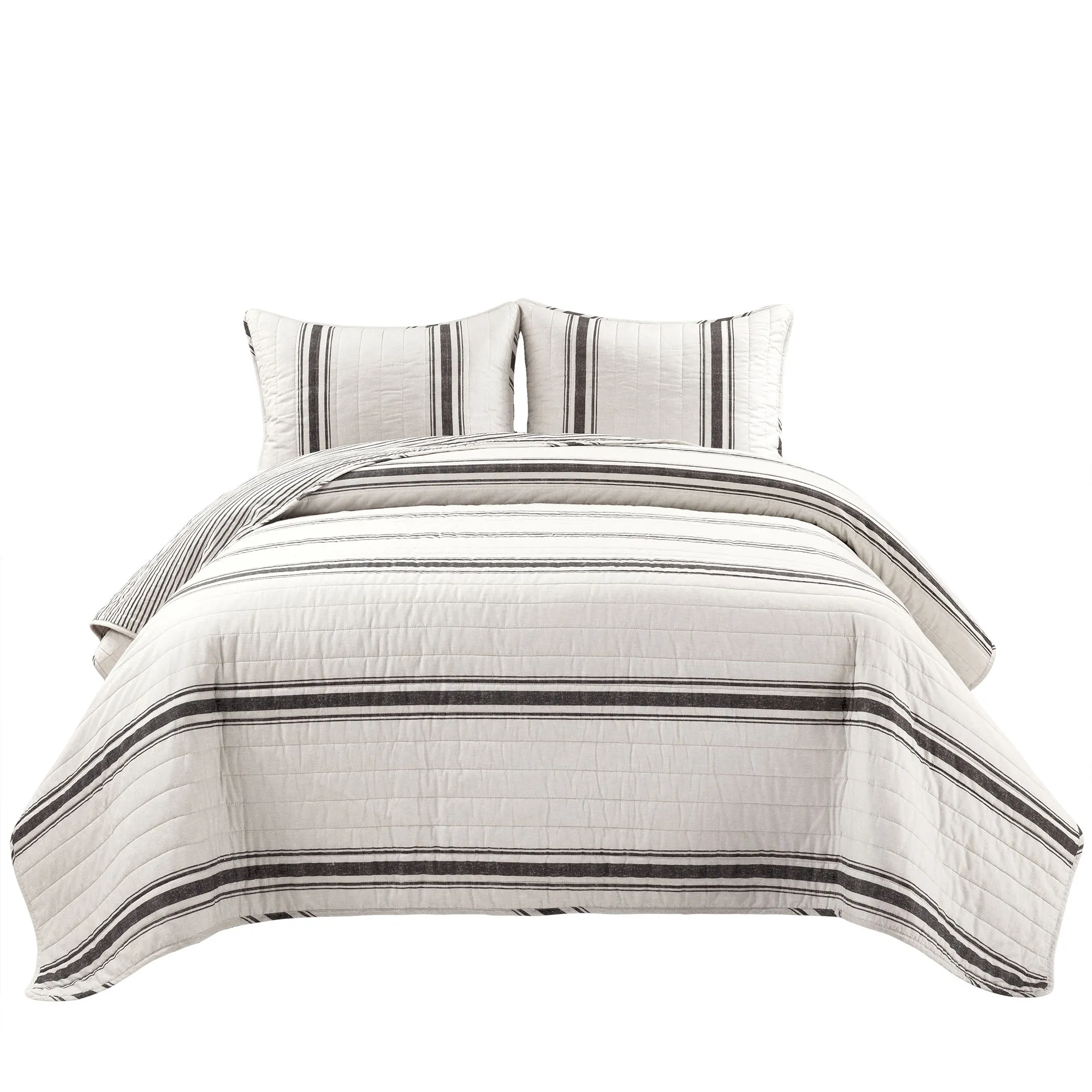 Farmhouse Stripe Reversible Cotton Quilt 3Pc Set