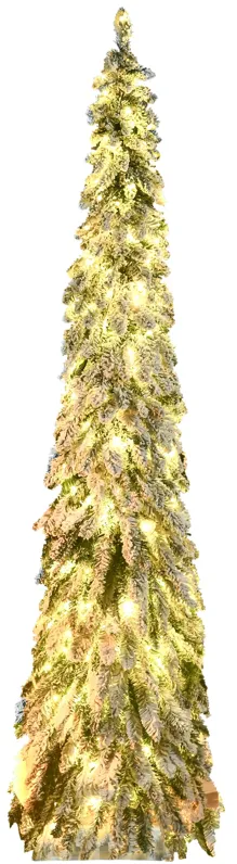 HOMCOM 7' Downswept Slim Snow Artificial Christmas Tree with LED Lights