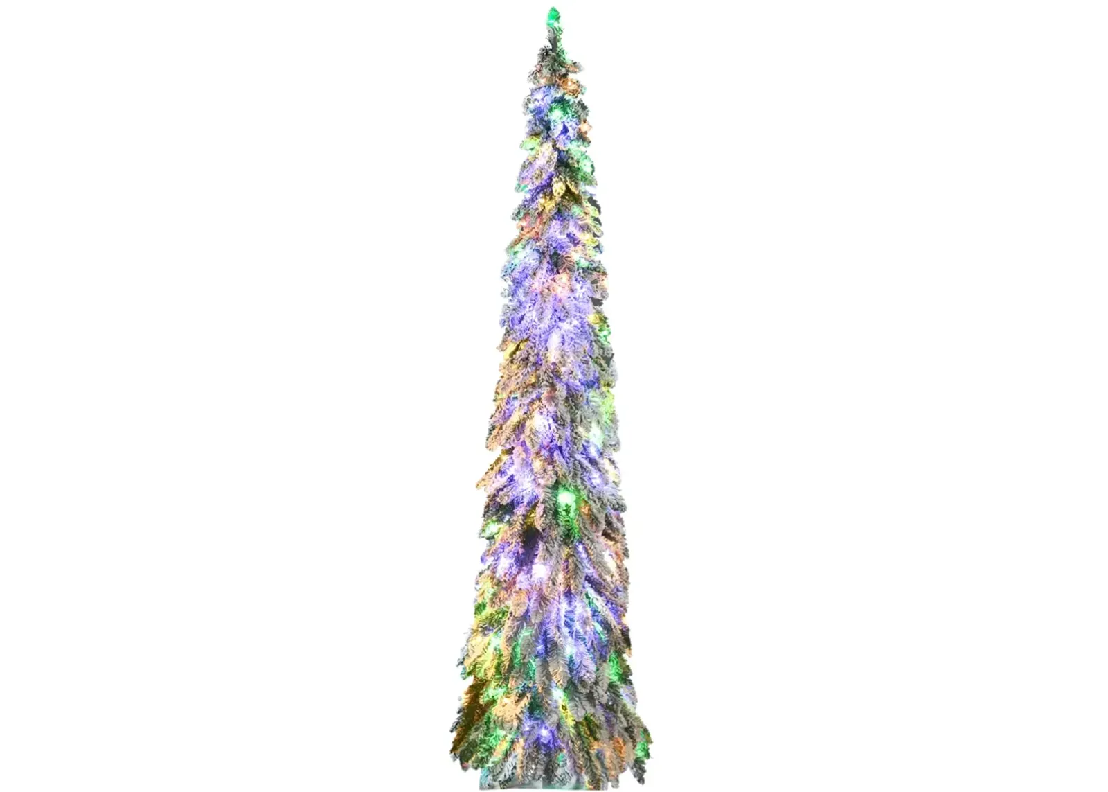 HOMCOM 7' Downswept Slim Snow Artificial Christmas Tree with LED Lights