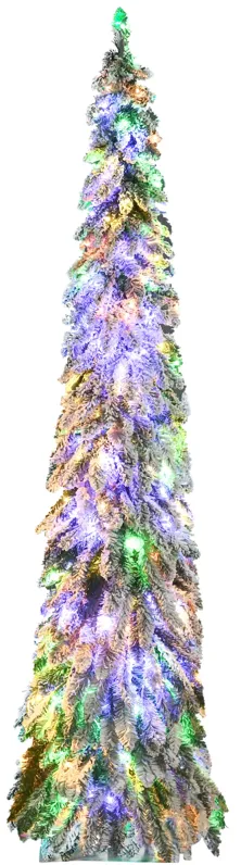 HOMCOM 7' Downswept Slim Snow Artificial Christmas Tree with LED Lights