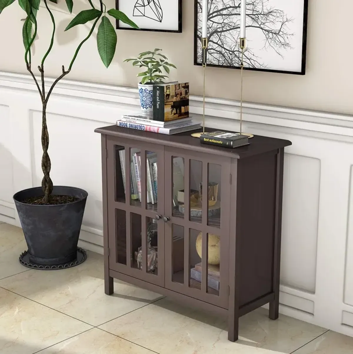 Glass Door Sideboard Console Storage Buffet Cabinet