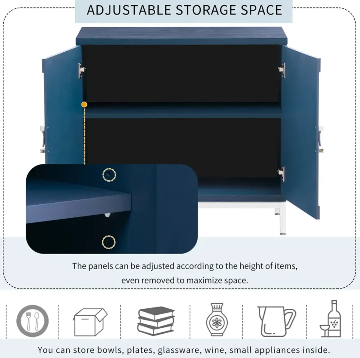 34" Accent Cabinet-Simple Storage Cabinet With Solid Wood Veneer, Navy