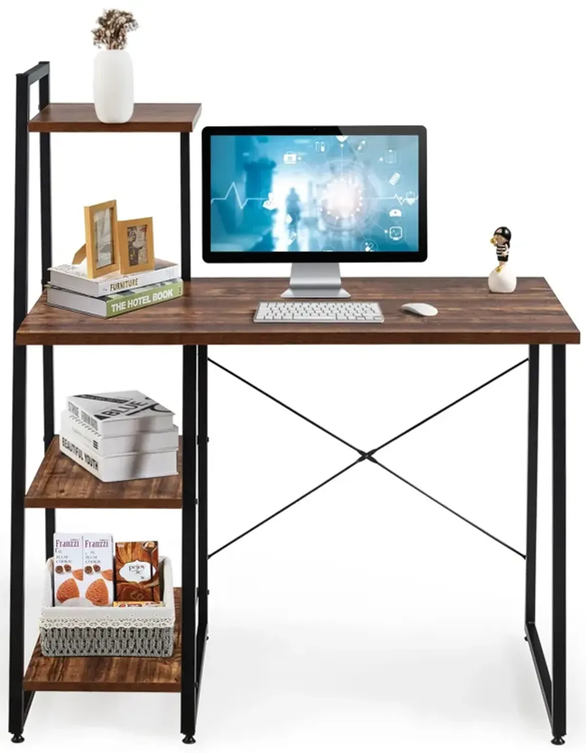 Compact Computer Desk Workstation with 4 Tier Shelves for Home and Office