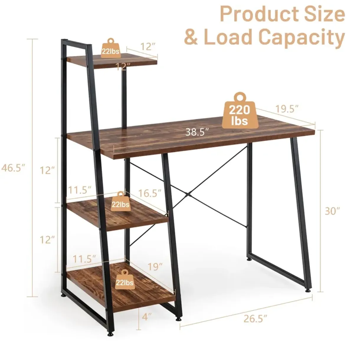 Compact Computer Desk Workstation with 4 Tier Shelves for Home and Office