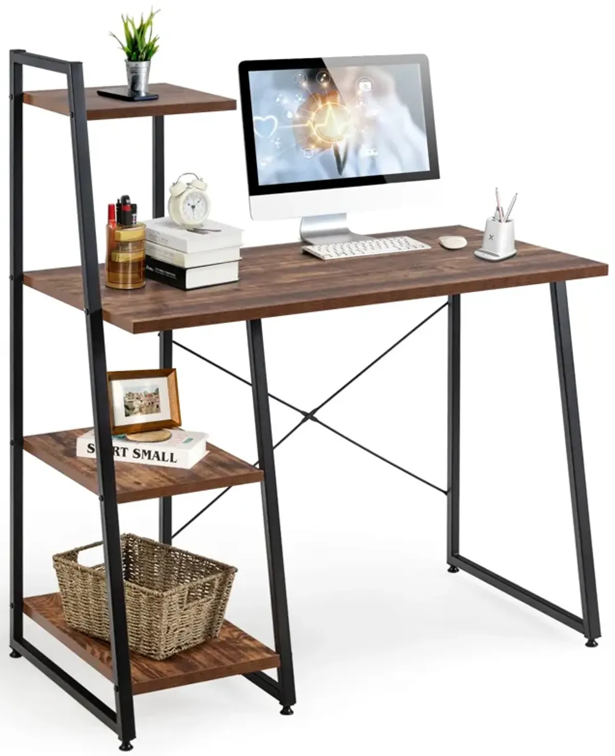 Compact Computer Desk Workstation with 4 Tier Shelves for Home and Office