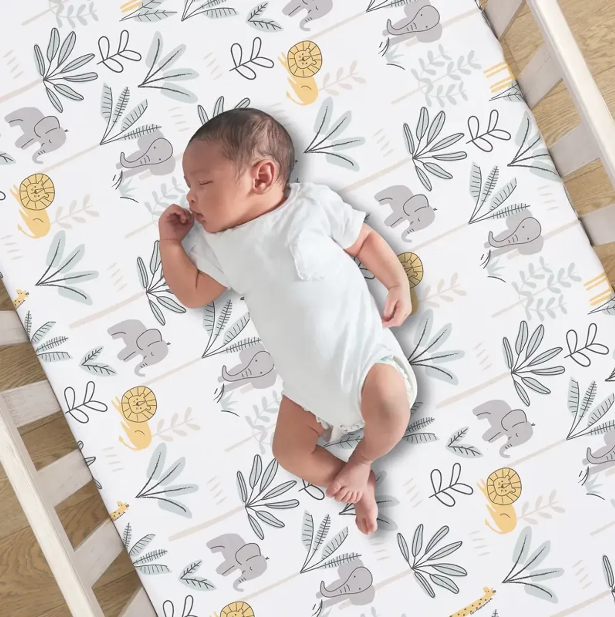 Lambs & Ivy Jungle Adventure 100% Cotton Baby/Toddler Fitted Crib Sheet - White