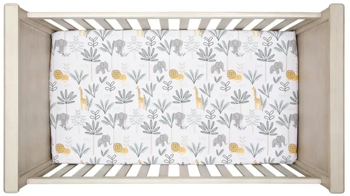 Lambs & Ivy Jungle Adventure 100% Cotton Baby/Toddler Fitted Crib Sheet - White