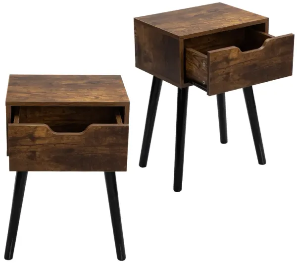 Streamdale Mid Century Wood Side Table with Storage, Rustic Brown & Black