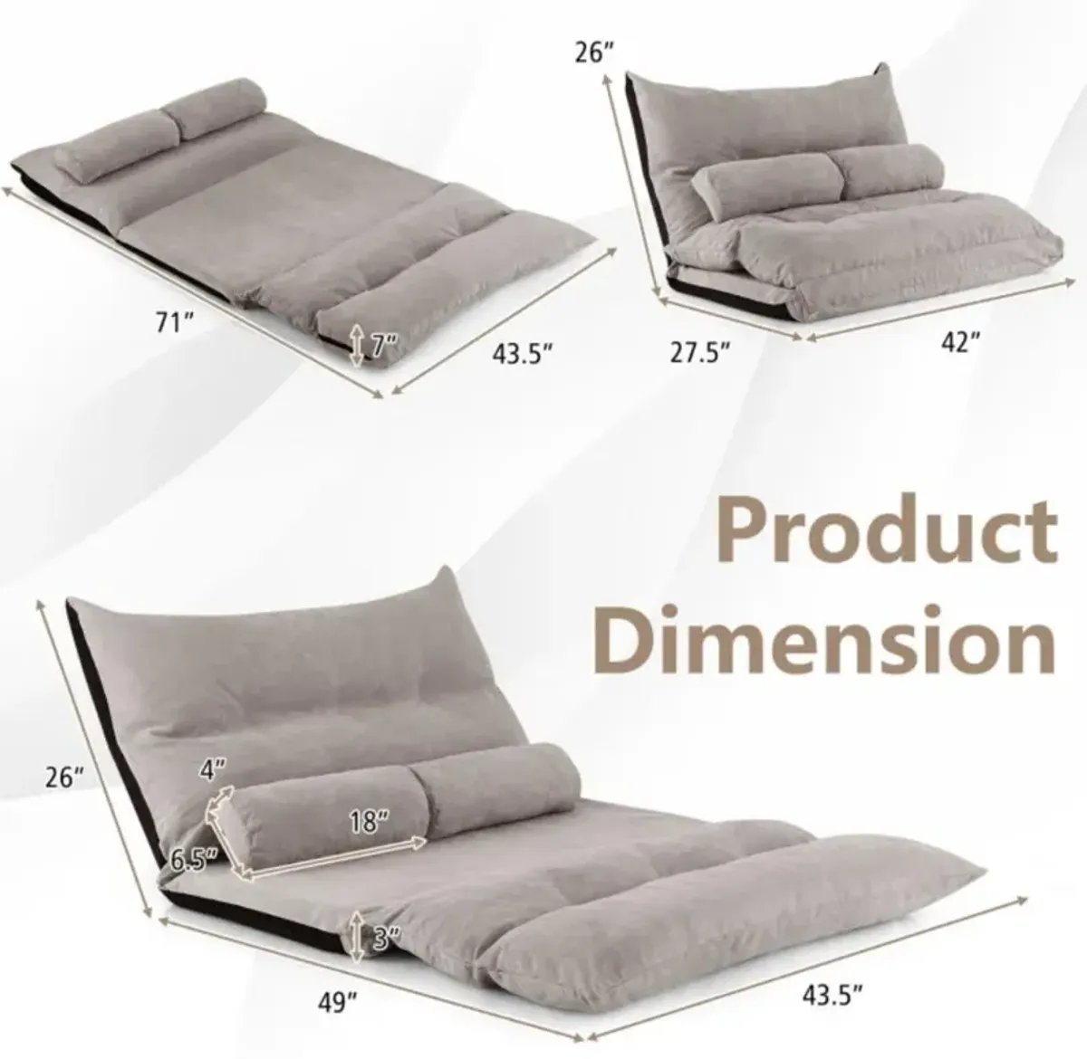 Hivvago Adjustable Floor Sofa Bed with 2 Lumbar Pillows