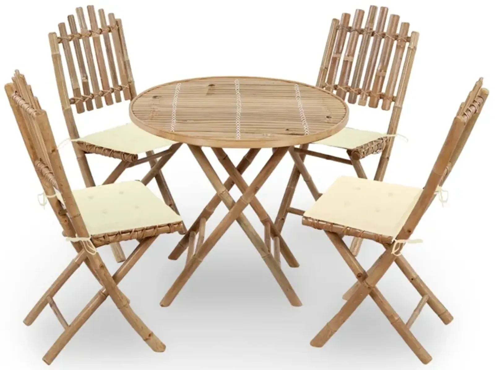 vidaXL 5 Piece Folding Outdoor Dining Set with Cushions Bamboo