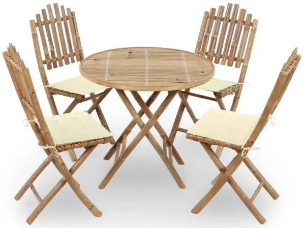 vidaXL 5 Piece Folding Outdoor Dining Set with Cushions Bamboo