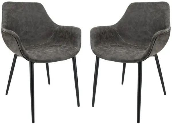 LeisureMod Markley Modern Leather Dining Arm Chair With Metal Legs Set of 2