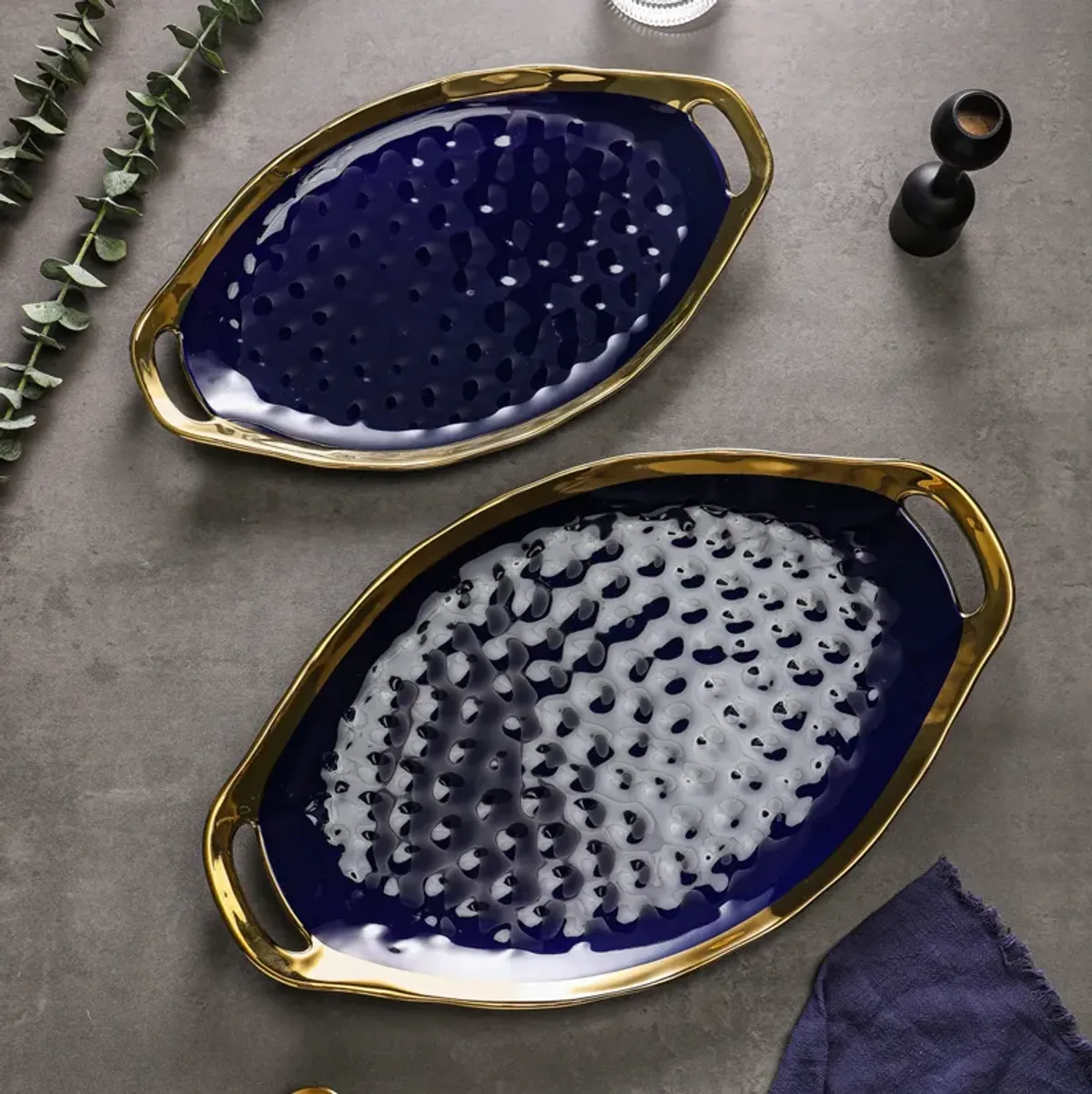 Stone Lain Florian Porcelain Serving Plate Set 2 Piece, Blue