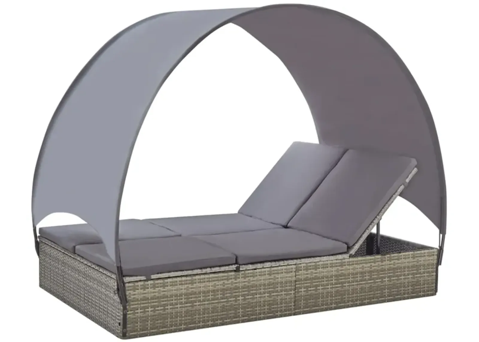 vidaXL Double Sun Lounger with Canopy Poly Rattan Gray