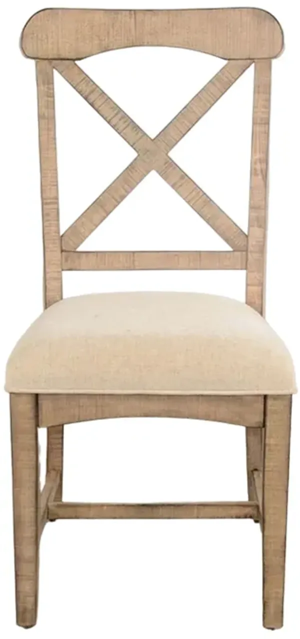 Rena Dining Chair Set of 2, X-Back Design, White, Beige Mahogany Wood - Benzara