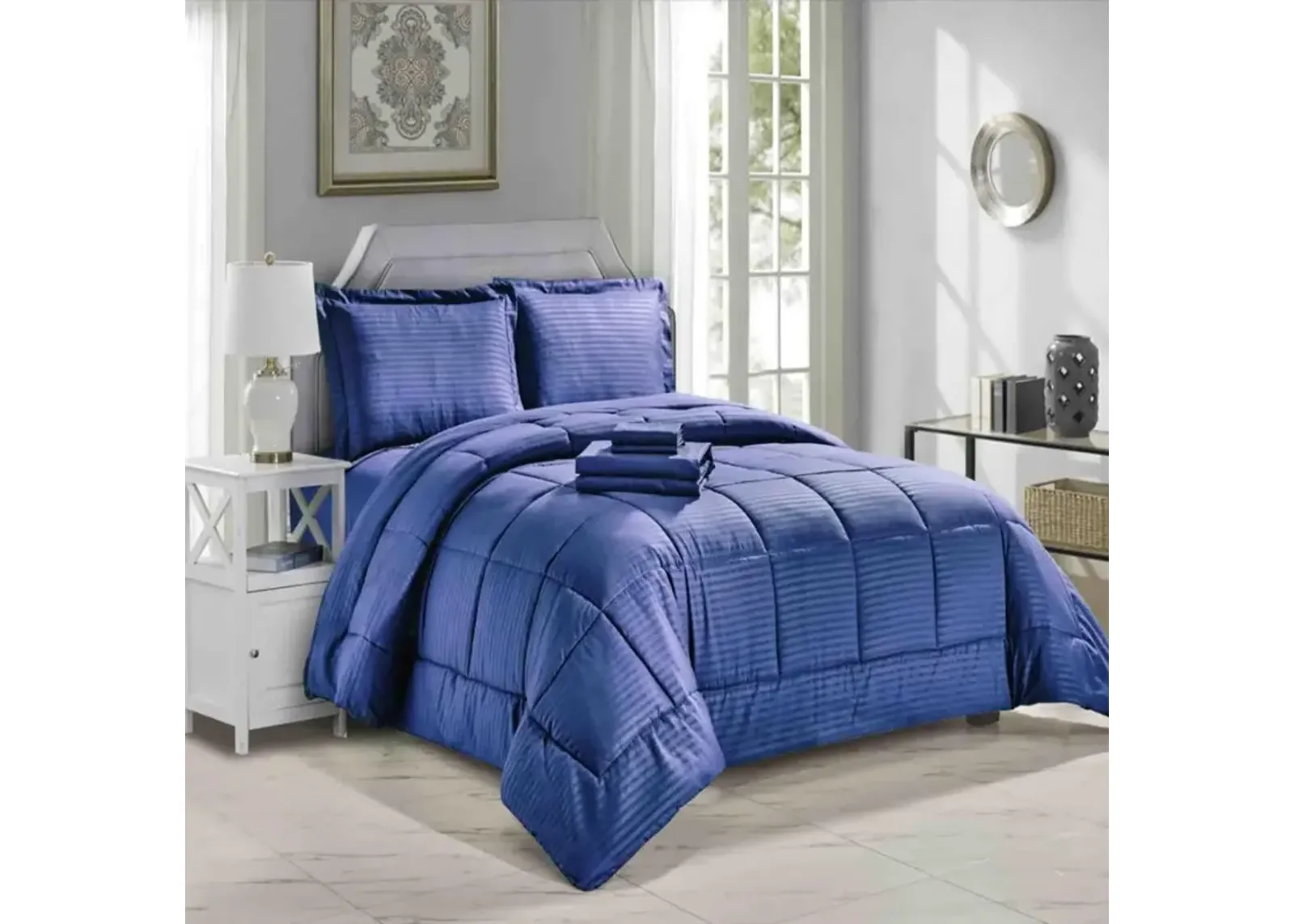 Embossed 8-Pieces Stripe All Season Ultra Soft High Quality Microplush Comforter Set