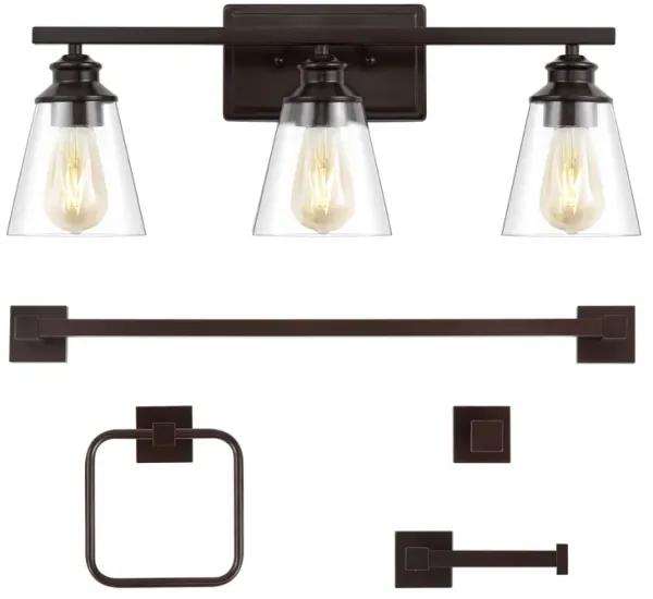 Arlo 22.88" 3-Light Vintage Classic Vanity Light with Bathroom Hardware Accessory 5-Piece Set