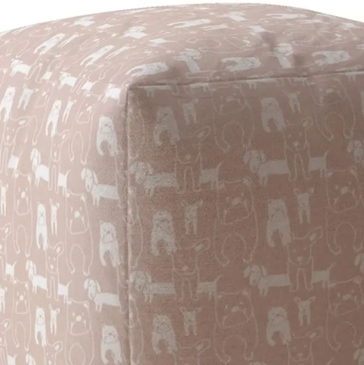 Homezia 17" Pink Cotton Dog Print Pouf Ottoman