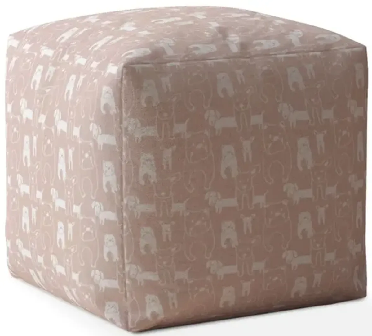 Homezia 17" Pink Cotton Dog Print Pouf Ottoman