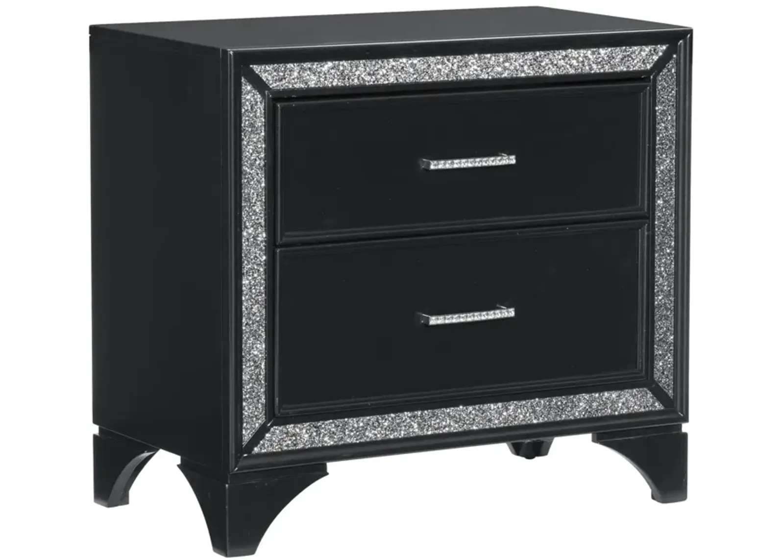 Glamorous Pearl Metallic Finish 1 Piece Nightstand Of 2X Drawers Faux Crystal Handles Modern