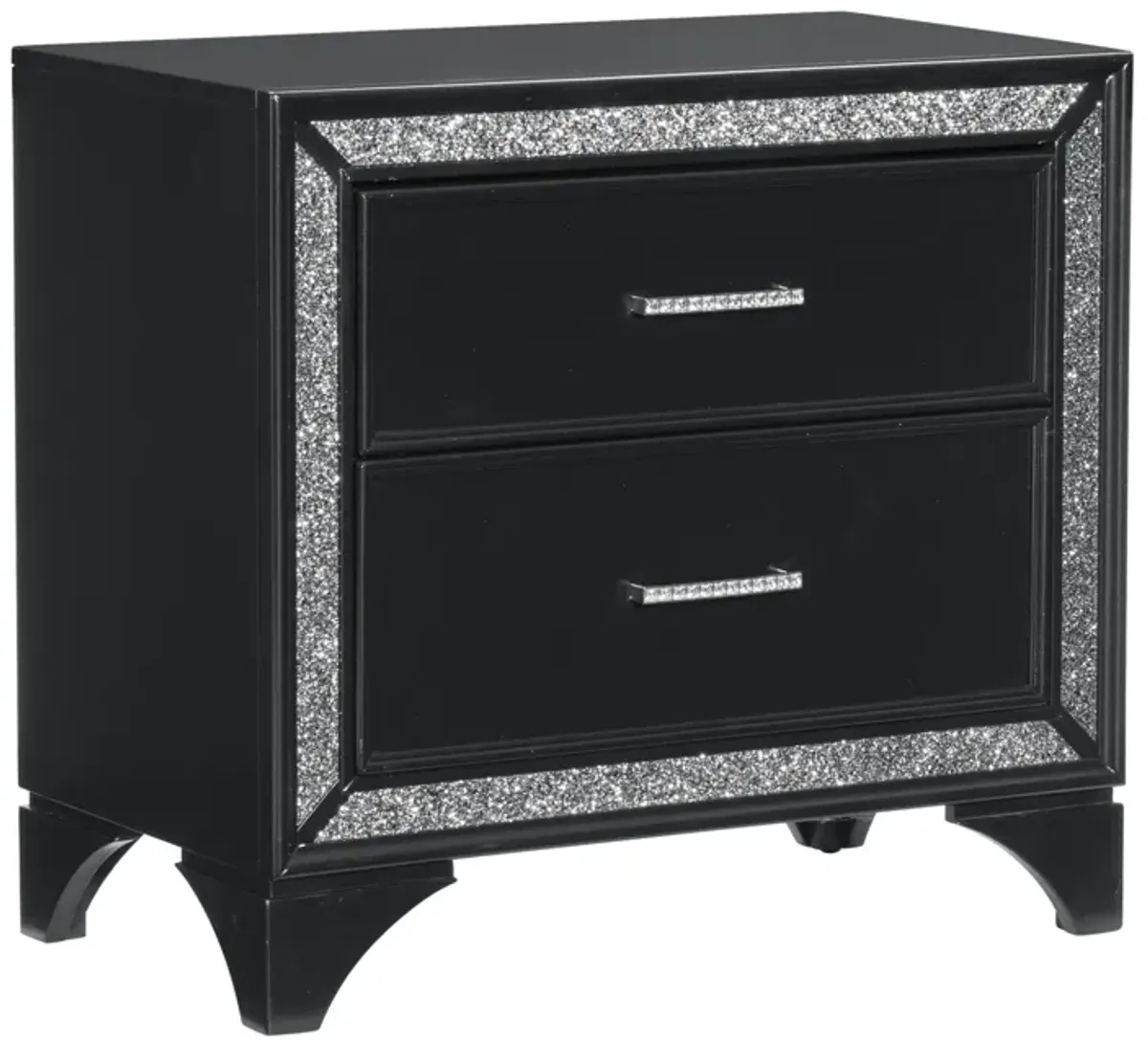 Glamorous Pearl Metallic Finish 1 Piece Nightstand Of 2X Drawers Faux Crystal Handles Modern